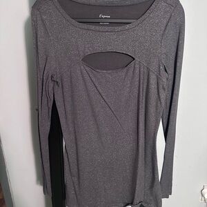 Express Shimmering Charcoal Long Sleeve Top